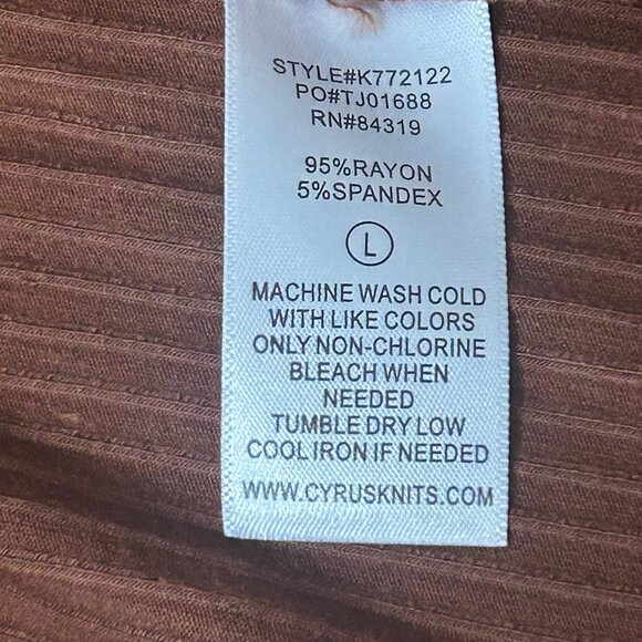 NWT Cyrus Ribbed Brown Top Size L - Picture 5 of 7